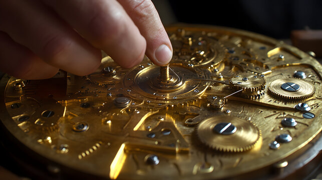 Expert watchmaker adjusting intricate clock mechanism