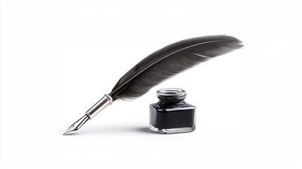Classic writing set with a historical quill pen and ink, concept of literature, poetry, and law