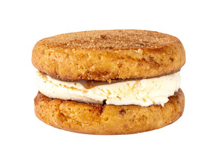 Indulgent cinnamon cookie ice cream sandwich with caramel drizzle, a perfect sweet treat