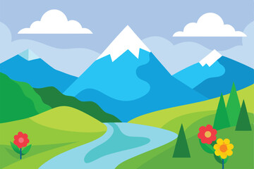 Obraz premium summer landscape with mountains and clouds