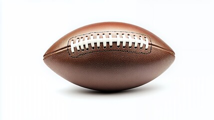 An American football displayed with crisp stitching details, isolated on a pure white background.