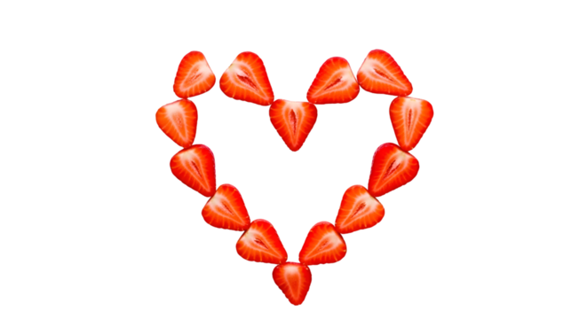 Sliced Strawberries Form Heart Shape on Transparent Background, Symbolizing Love and Sweetness