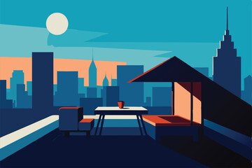 Naklejka premium rooftop hangout with skyline in the distance .eps