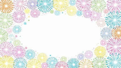 夏の打ち上げ花火のフレーム 水彩手描き風 背景素材 16:9サイズ AI生成素材