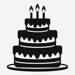 Simple Black Silhouette of a Three-Tiered Birthday Cake with Candles