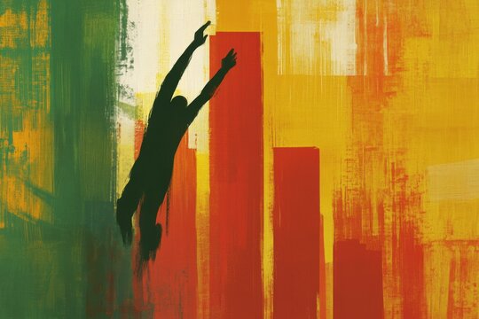 Silhouette of a Person Leaping Against a Colorful Background
