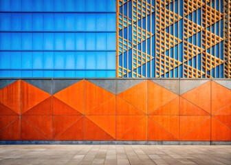 Colorful orange and blue concrete wall with geometric patterns