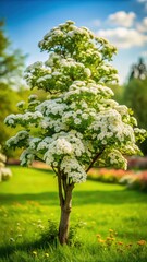 Hawthorn tree blossoms in spa garden