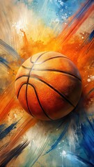 Abstract Basketball Paintbrush Background with Copy Space