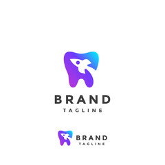 Rocket Soar Into Blue Sky Teeth Logo Design. Rocket Shadows Shooting in Blue Teeth Logo Design.