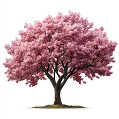 Obraz premium Blooming pink cherry blossom tree on white background