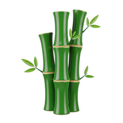 Obraz premium 3d icon of green bamboo stalks with leaves isolated on transparent background