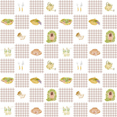 watercolor cottage house seamless pattern. features adorable in a watercolor style.  illustrations are great for invitations, cards, packaging, branding and more.