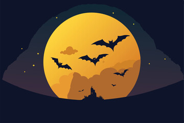 halloween background with moon and bats