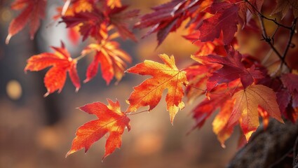 Beautiful Japanese Maple Leaves in Fall with Soft Blurred Background – Macro Shot

