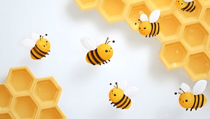 Cute Cartoon Bees Flying Around