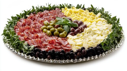 A Stunning Charcuterie Board Featuring Sliced Meats, Cheeses, Olives, and Fresh Herbs Arranged Artistically for a Delightful Culinary Presentation