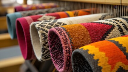 Colorful Traditional Textiles Displayed on a Loom, Showcasing Skillful Craftsmanship and Rich Cultural Heritage in Weaving Techniques