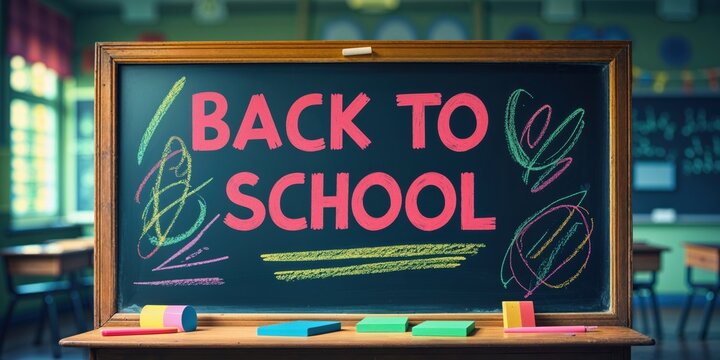 Creative Back to School Chalkboard with Vibrant Hand-Drawn Elements - Powered by Adobe