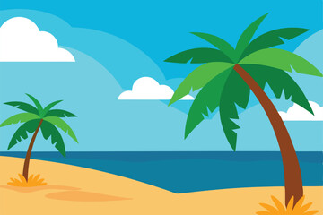 Fototapeta premium tropical beach with palm trees and sun