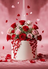 Romantic Valentine's Day Roses and Hearts Arrangement in a Heart Filled Scene