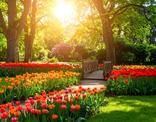 Obraz premium Springtime park with vibrant tulips