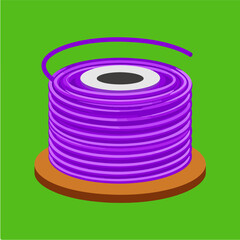 An illustrative spool of purple wire on a brown base, depicted in a clean, vector style against a vibrant green background, showcasing a sense of simplicity and functionality.