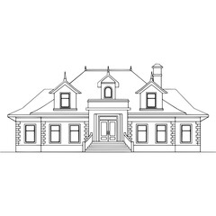 Elegant architectural sketch of a stately home perfect for real estate marketing and home design projects