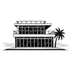 Stunning oceanfront villa on tropical beach, luxurious vacation home, modern architectural design, coastal living concept