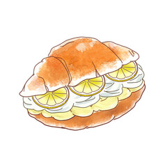 美味しそうなレモンクリームサンドのスイーツパン　水彩風