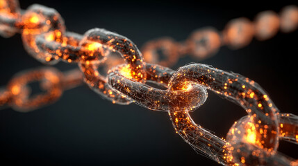 Dynamic chains of energy digital realm 3d graphic futuristic environment close-up view conceptual visualization