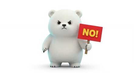 Cartoon bear holding sign that says no