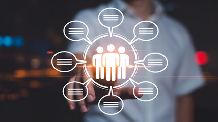 Improve team communication with our collaborative network model for digital transformation, connecting people through shared ideas in a modern office setting