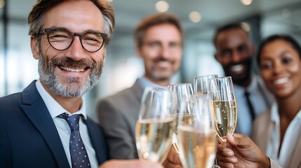 Business Team Champagne Toast Office.