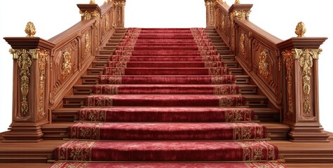 Obraz premium Grand, ornate wooden staircase with a rich red carpet