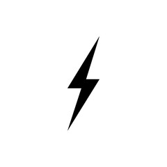 A vector illustration of a minimalist black lightning icon on a white background. Suitable for use as a symbol for electricity, energy, power, or speed in graphic design or technology applications.