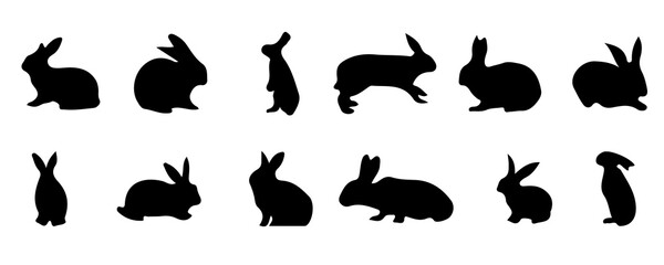 Rabbit or bunny silhouette set. 
