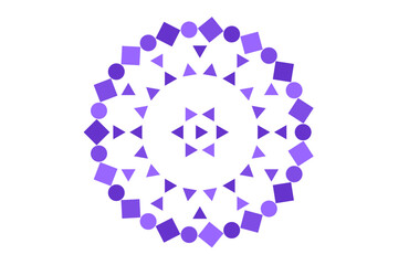 Abstract circular mandala with geometric symmetry, combining triangle, square, and circle shapes in a radial arrangement for digital art, sacred geometry, modern pattern design, and meditation visuals