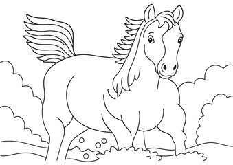 Fototapeta premium Horse coloring page printable for kids activity and creative fun