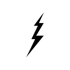 A vector illustration of a minimalist black lightning icon on a white background. Suitable for use as a symbol for electricity, energy, power, or speed in graphic design or technology applications.