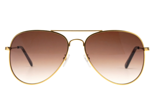 Aviator Sunglasses with Gold Frame and Tinted Lenses, isolated on transparent background