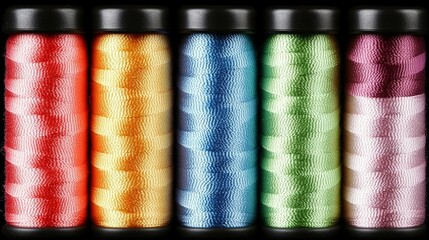 Close-up of colorful spools of thread