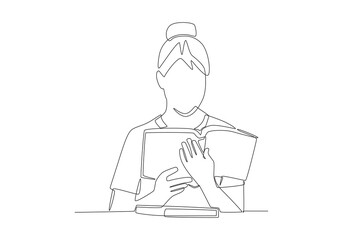 Student reading in classroom concept one-line drawing