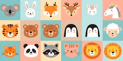 Adorable Cartoon Animals for Kids and Babies, Perfect for Nursery Posters, Baby Room Wall Art, Cute Greeting Cards, Child Friendly Decor, and Whimsical Illustration Collections
