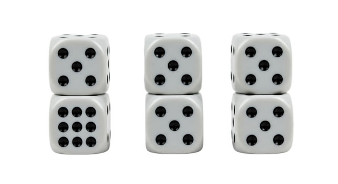 Three Pairs of Dice Showing Five