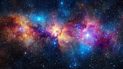 Fototapeta premium Colorful nebulae, vibrant cosmic clouds, scattered stars against deep space