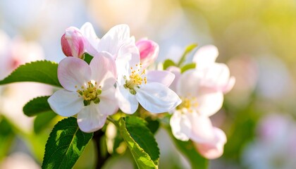 Obraz premium Delicate Apple Blossoms in Spring Sunlight Capturing Ephemeral Beauty and Freshness