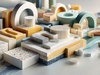 Abstract 3D shapes in pastel colors