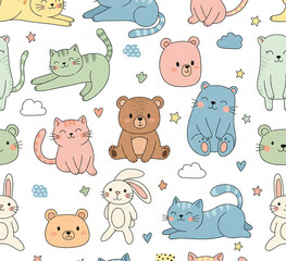 Cute Animal Doodles Seamless Pattern for Kids