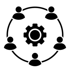 Teamwork and Collaboration Icon with Gear Symbol for Management and Workflow Concepts